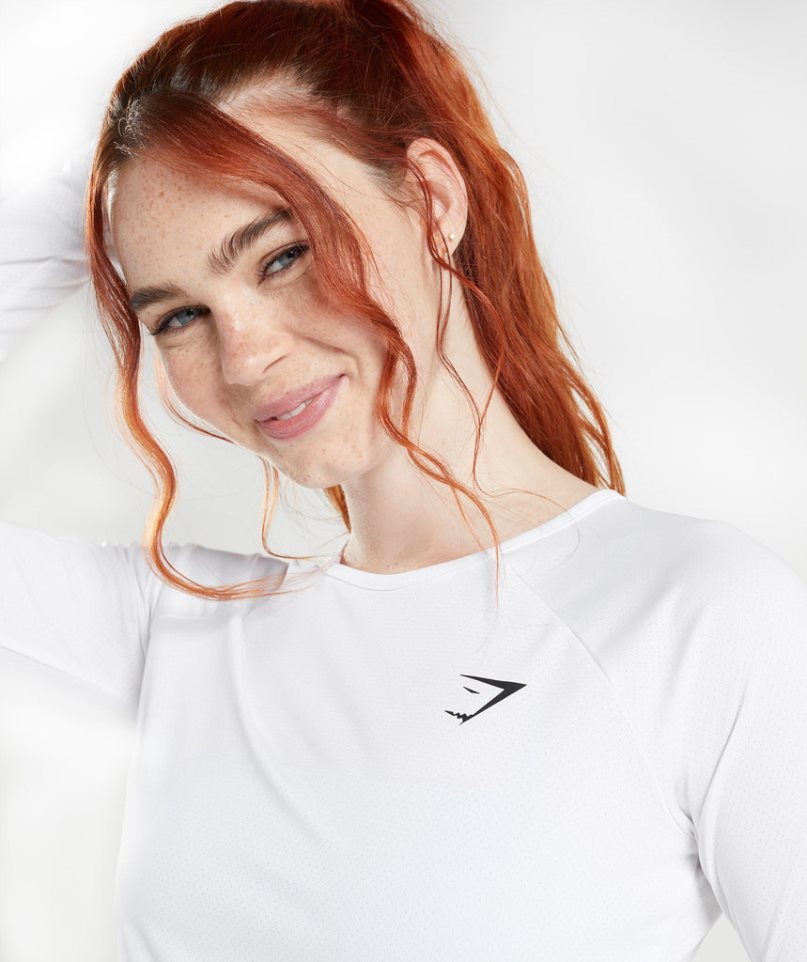 Przycięte Topy Gymshark Treningowe Long Sleeve Damskie Białe | PL 870QJO